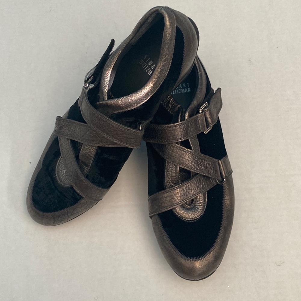 Stuart Weitzman Metallic Bronze and Black Strappy Sneakers